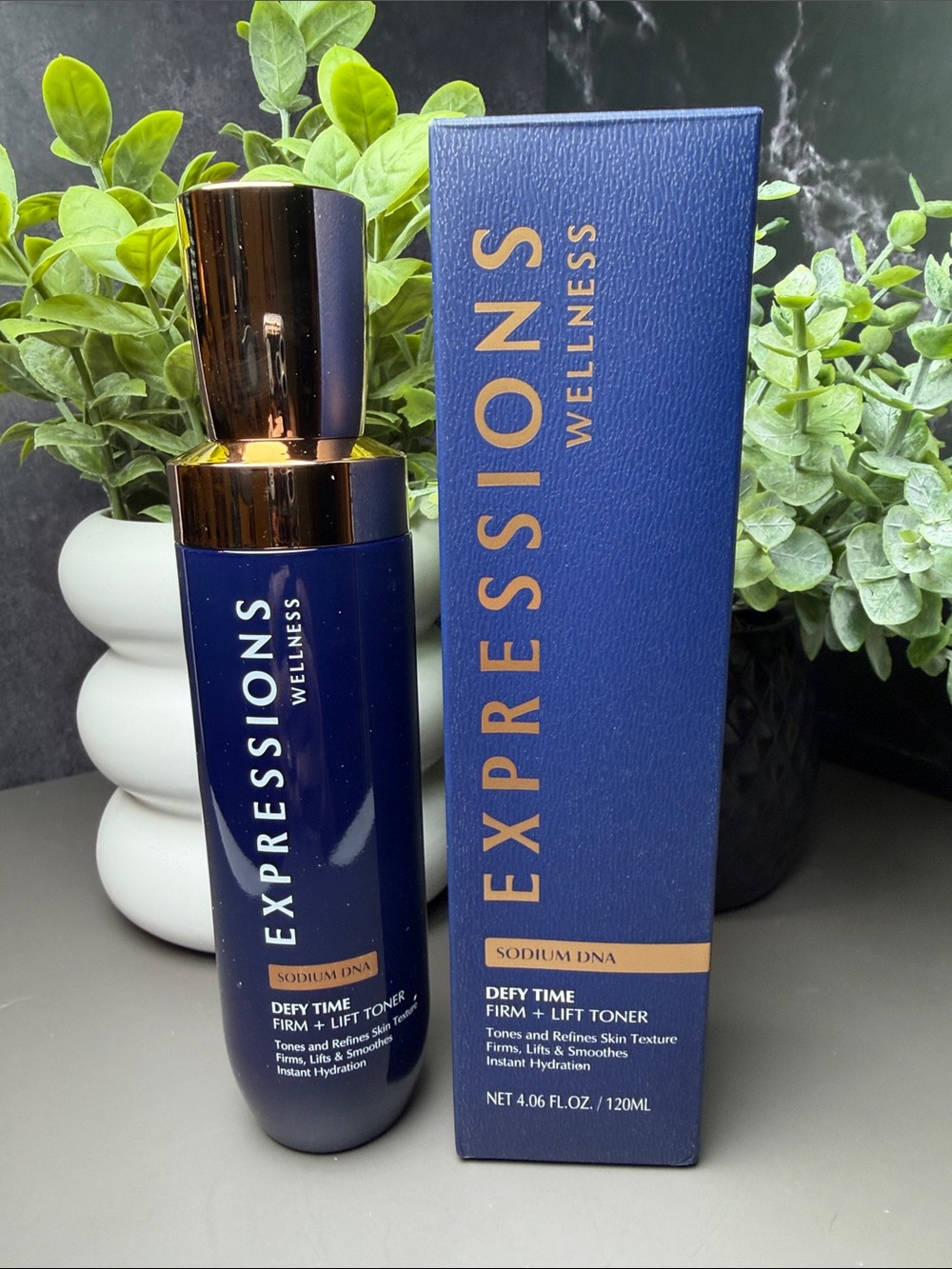 Expressions Wellness Defy Time Firm + Lift Toner — Navy & Gold Accents